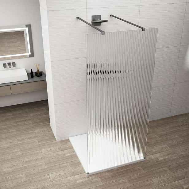 Polysan Esca - Sprchová stěna Walk-In 100x210 cm, Antidrop, sklo Flute/gun metal ES1310-12