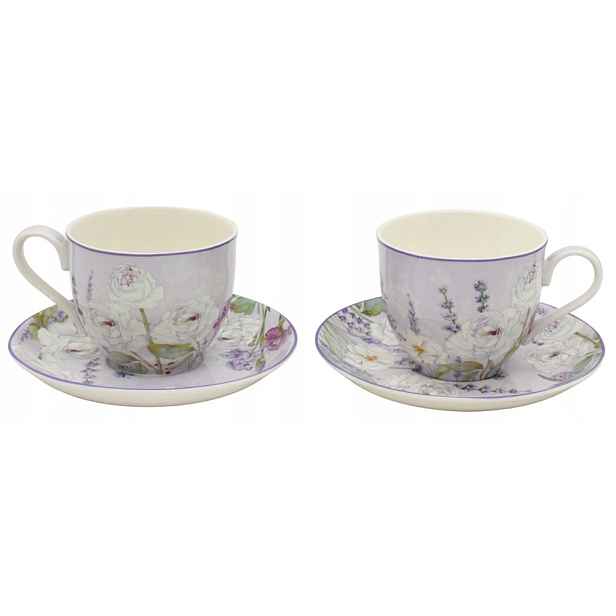 Home Elements Sada dvou porcelánových hrnků 270 ml s podšálky, Levandule