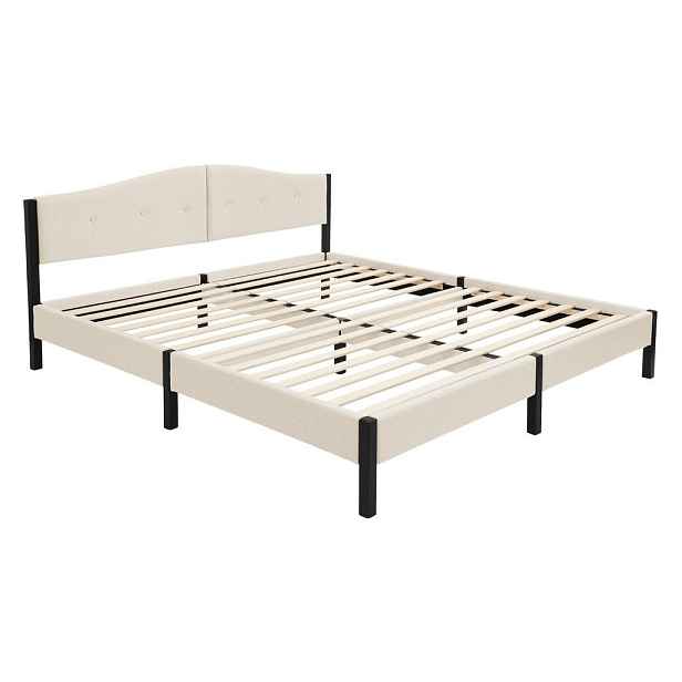 ML-DESIGN ČALOUNĚNÁ postel 180x200 cm, béžová, s roštem a lněným potahem