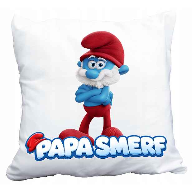Polštář Bílý The Smurfs Smerfy Taťka Šmoula Dárek Dárek Jméno