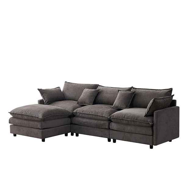Redom ROHOVÁ sedací souprava 267/154/85 cm s taburetem, modulární žinylkový 3místný design, Šedá
