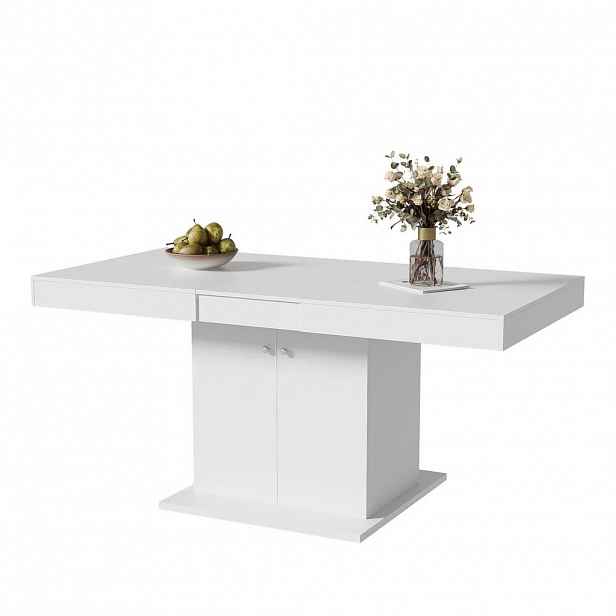 Redom ROZKLÁDACÍ jídelní stůl 140/180 x 80 x 76 cm s úložným prostorem a automatickým rozšířením, Bílá