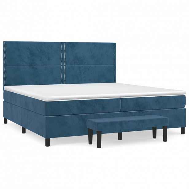 vidaXL Box spring postel s matrací tmavě modrá 200x200 cm samet