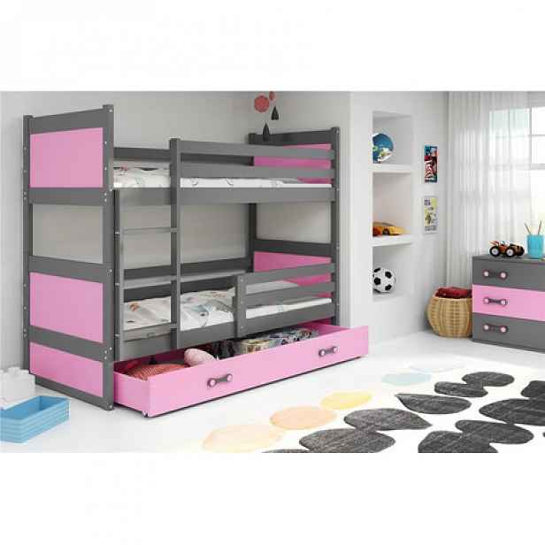 Dětská patrová postel RICO 190x80 cm Šedá Ružové
