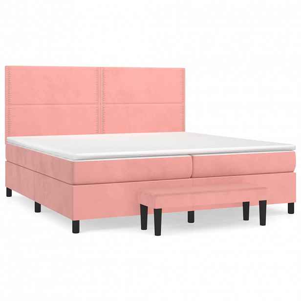 vidaXL Box spring postel s matrací růžová 200x200 cm samet