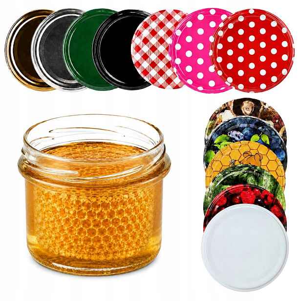 50 Kusů Skleniček 235 ml Sklenice Na Med Šroubovací FI82 Skleněné Zavařeniny Na Svíčky