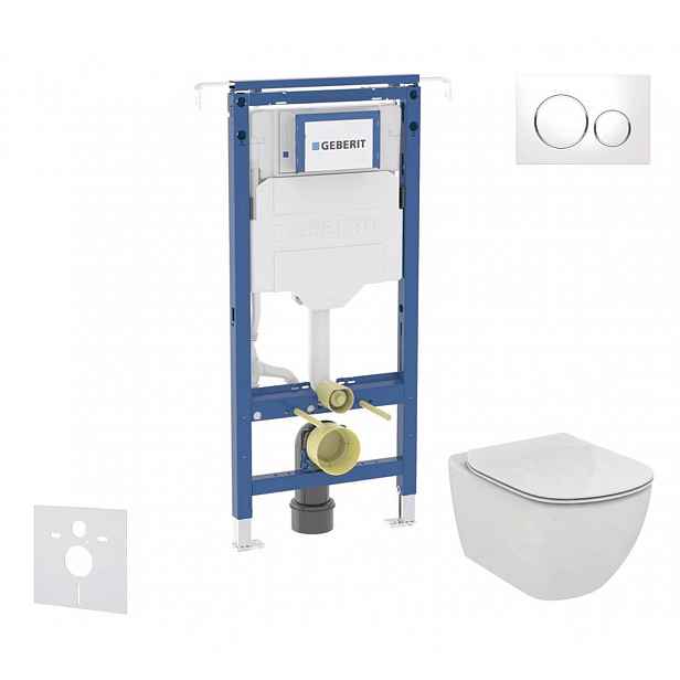Geberit Duofix - Set předstěnové instalace, klozetu a sedátka Ideal Standard Tesi, tlačítka Sigma20, bílá/lesklý chrom SANI11CD3126