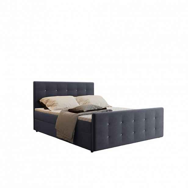 Kaiser Möbel KONTINENTÁLNÍ POSTEL s úložným prostorem, matrací a topperem AMOR Tmavě šedá 200x200 cm H2-Pocket