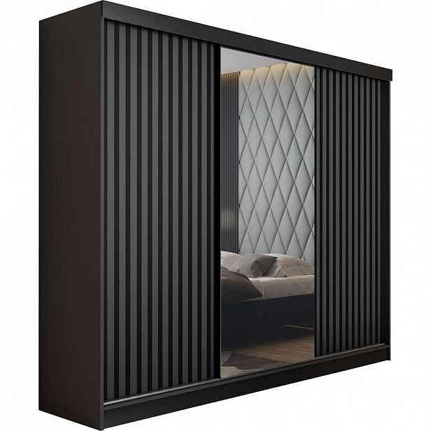 Kier Furniture POSUVNÁ ŠATNÍ SKŘÍŇ MALANI - Černá a Grafitová 200x205x59 cm