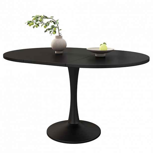 Redom ROZKLÁDACÍ jídelní stůl 100/140 x 100 x 75 cm s oválnou deskou a minimalistickým stylem, Černá