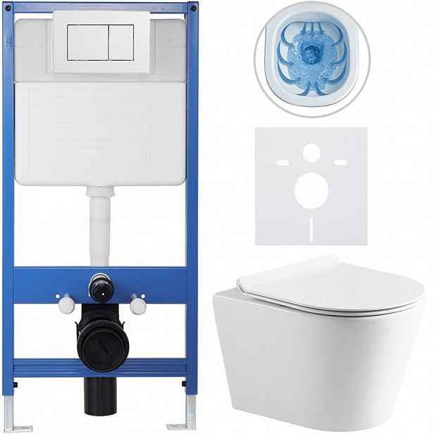 Kompletní WC set Profi/Carlito - bílá lesklá - WC tlačítko Classic/Bílá - předstěnová instalace - 48,5x36,5 cm