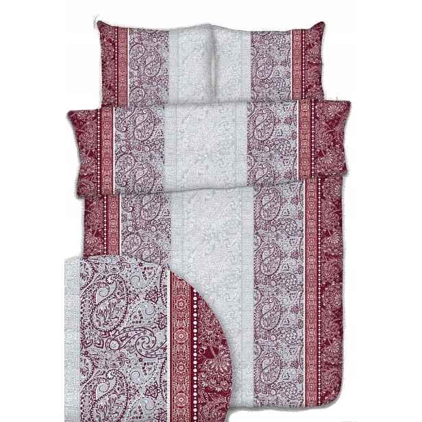 Krepové povlečení 140x200 bordó bílá šedá paisley ornamenty