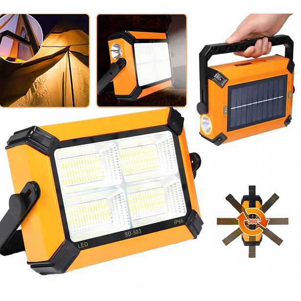 Solární Přenosný Akumulátorový Halogen 120 W, Výkonná A Výkonná Baterie