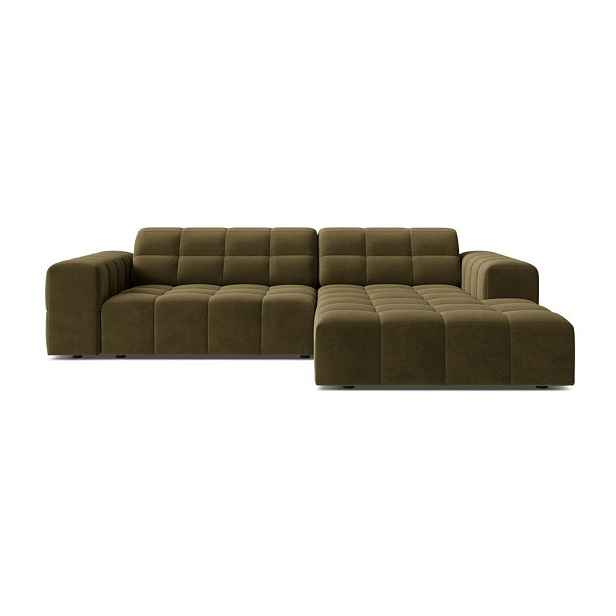 Khaki sametová rohová pohovka (pravý roh/s lenoškou) Chicago – Cosmopolitan Design