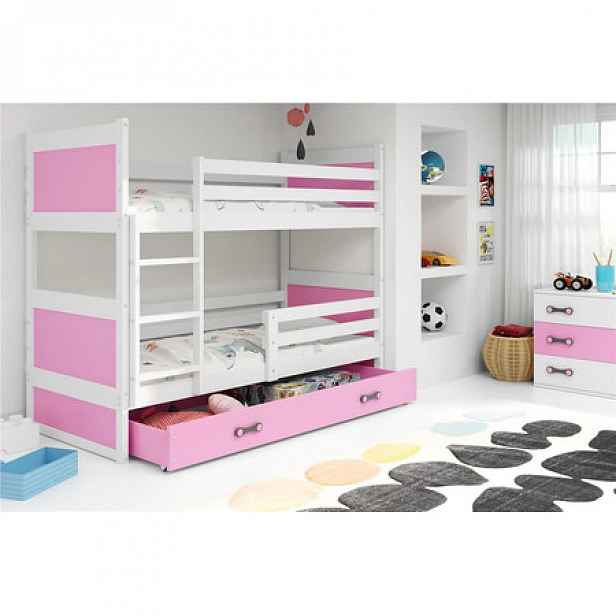 Dětská patrová postel RICO 190x80 cm Bílá Ružové