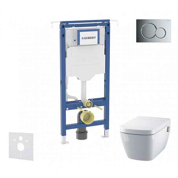 Geberit Duofix - Set předstěnové instalace, klozetu a sedátka Tece One, tlačítka Sigma01, Rimless, SoftClose, lesklý chrom SANI11CT1100