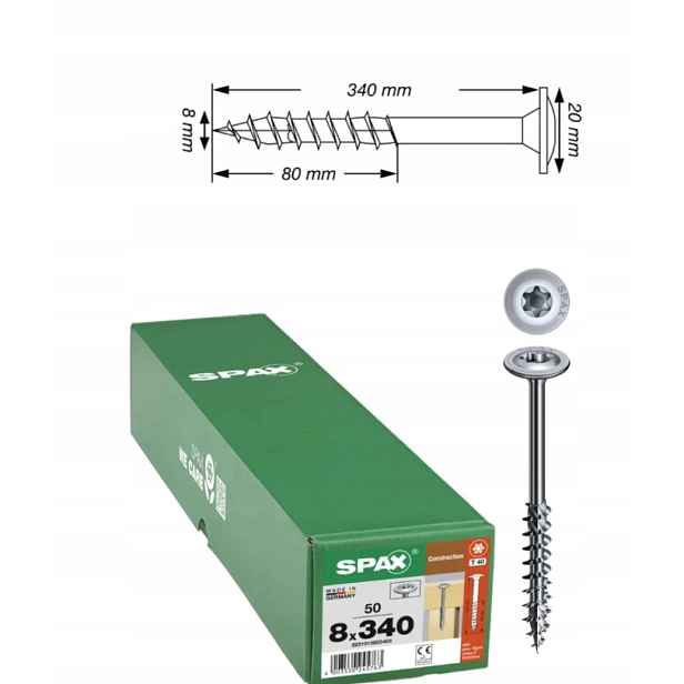 Univerzální vruty Wirox do dřeva Spax 8 x 340 mm 50 ks