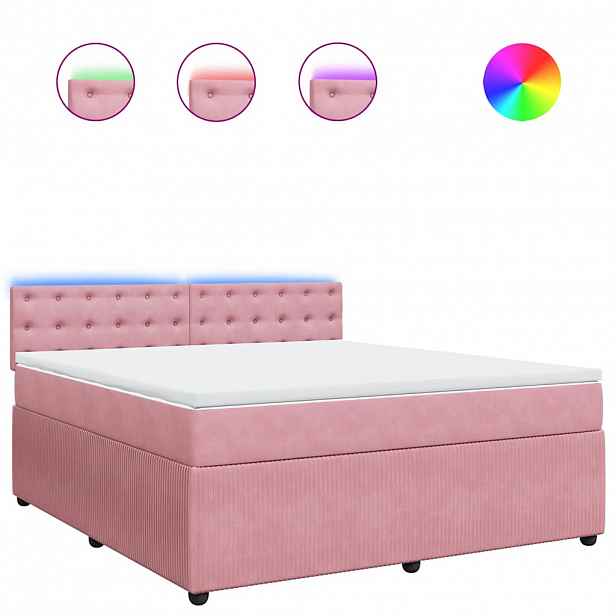 vidaXL Box spring postel s matrací růžová 180x200 cm samet