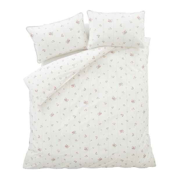 Krémové povlečení na jednolůžko z bavlněného perkálu 135x200 cm Vintage Rosebud Lace – Bianca