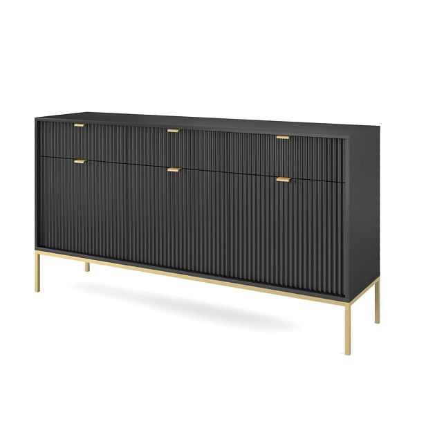 MASSENO KOMODA STELLARE, 154/83/39 cm se 3 zásuvkami a 3 dvířky, černá