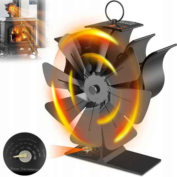 8-LOPATKOVÝ Termoelektrický Krbový Ventilátor S Rozvaděčem Tepla