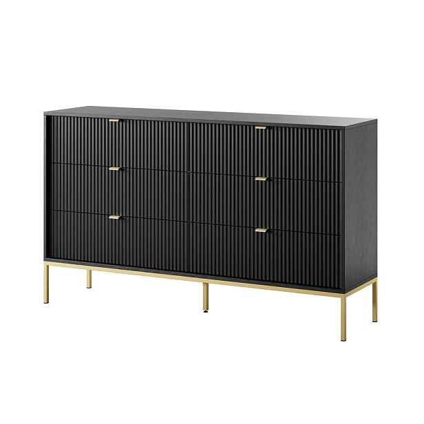 MASSENO KOMODA STELLARE, 154/91/39 cm s 6 zásuvkami, černá