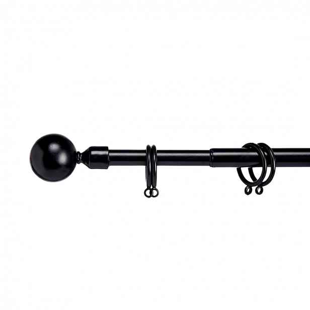 Černá kovová garnýž VALANCE GLOBE 120-210 cm