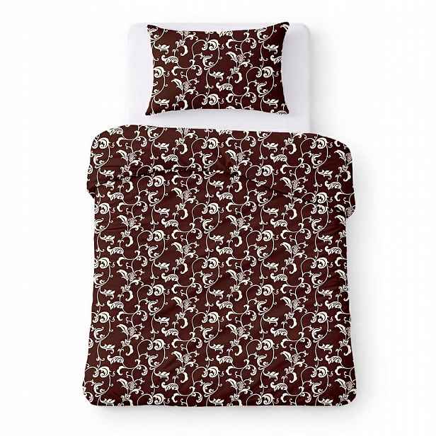 Krepové povlečení 140x200 hnědé s krémovými ornamenty, klasické Kora Home