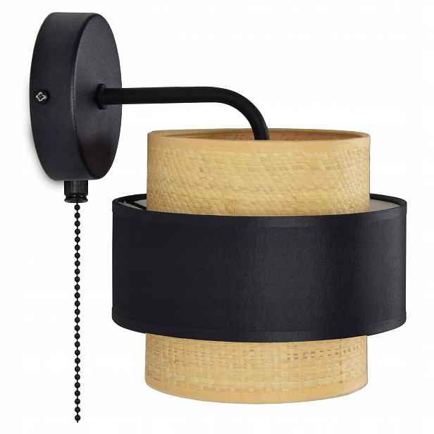 Nástěnná lampa Ratanový vypínač Černá Bílá