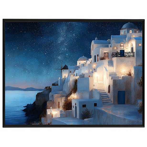 Plakát Rámeček Hliníkový Krajina Řecko Ostrov Santorini Město Noc 80x60