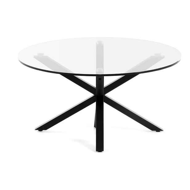 Černý kulatý konferenční stolek se skleněnou deskou ø 82 cm Argo – Kave Home
