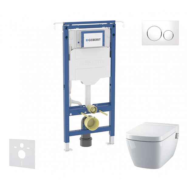 Geberit Duofix - Set předstěnové instalace, klozetu a sedátka Tece One, tlačítka Sigma20, Rimless, SoftClose, bílá/lesklý chrom SANI11CT3102