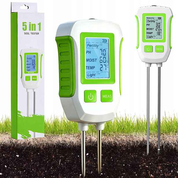 Kyseloměr Půdy Tester 5V1 Pro Zahrady, Farmy S LCD Displejem