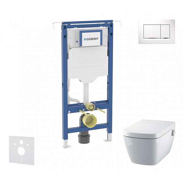 Geberit Duofix - Set předstěnové instalace, klozetu a sedátka Tece One, tlačítka Sigma20, Rimless, SoftClose, bílá/lesklý chrom SANI11CT3105