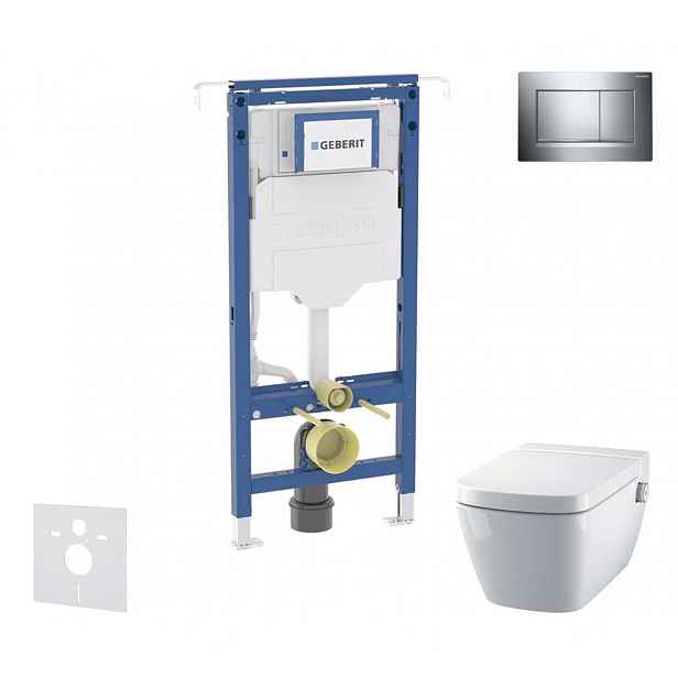 Geberit Duofix - Set předstěnové instalace, klozetu a sedátka Tece One, tlačítka Sigma20, Rimless, SoftClose, lesklý chrom/chrom mat SANI11CT1102