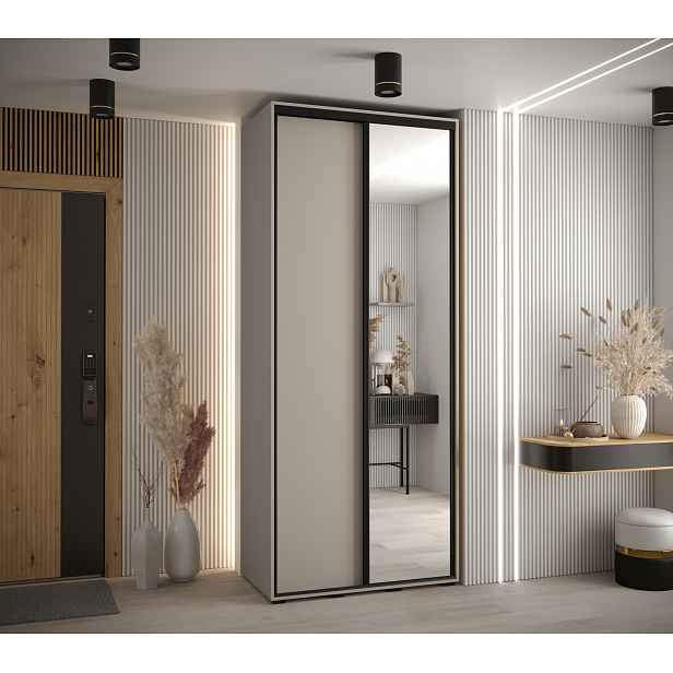 Šatní skříň Dakota 3 - hloubka 45 cm Rozměry: 110 cm, Pásky / úchyty: Černá, Barva korpusu + barva dveří: Kašmír + zrcadlo