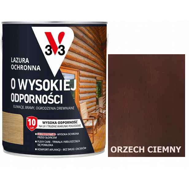 V33 Ochranná lazura s vysokou odolností 10 Let Tmavý ořech 5L