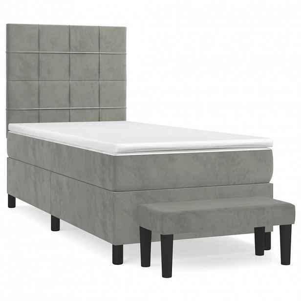 vidaXL Box spring postel s matrací světle šedá 90x190 cm samet