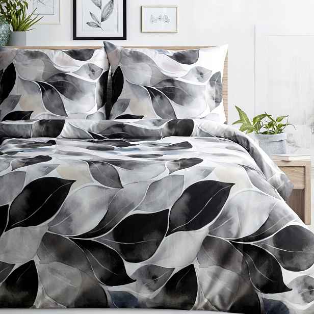 Povlečení Spring 220x200 Eurofirany bílá černá s listy