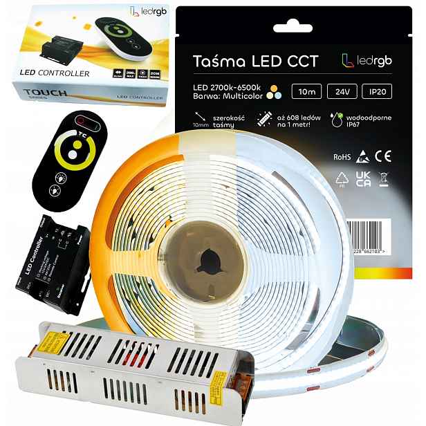 Sada Led pásků Neon Cob 24V 10 m Cct 2700-6500K Teplá Neutrální Studená