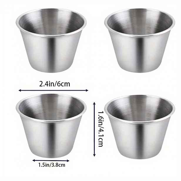 TEMU Balíček 4 ks Malých Nerezových Omáčkových Pohárků - Komerční Sada Kulatých Konzervovacích Kelímků pro Příchutě (1.5oz, 2.5oz, 3oz, 4oz), 6
