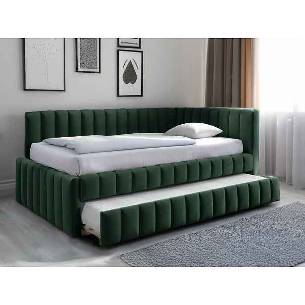 Čalouněná postel COMFINO VELVET s přistýlkou 120x200 cm tmavě zelená