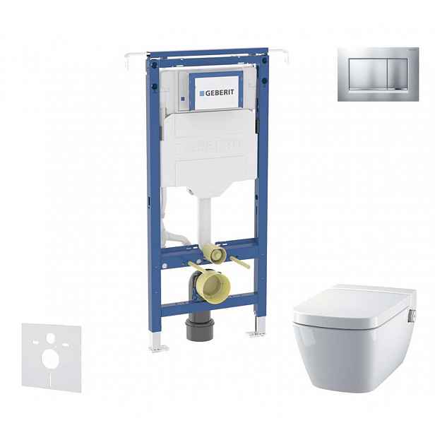 Geberit Duofix - Set předstěnové instalace, klozetu a sedátka Tece One, tlačítka Sigma20, Rimless, SoftClose, matný chrom/chrom SANI11CT2101