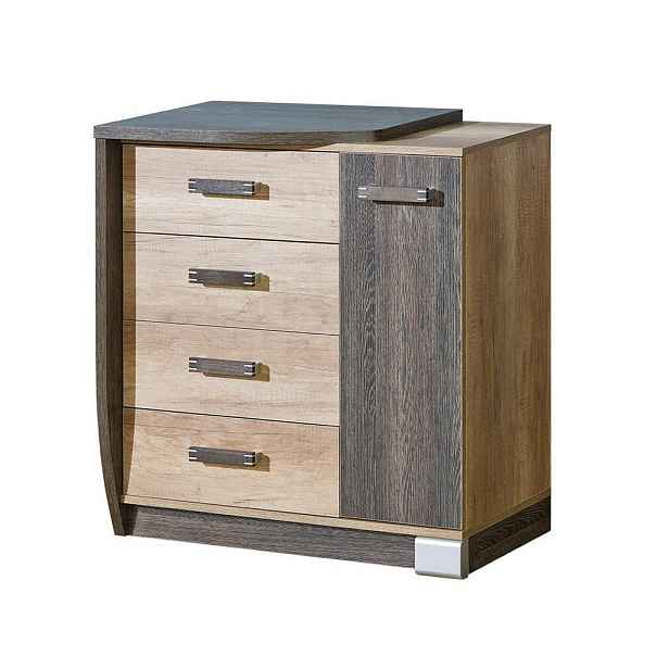 MASSENO KOMODA PALMERO, 80/87/46 cm se 4 zásuvkami, počet dvířek: 1, hnědá
