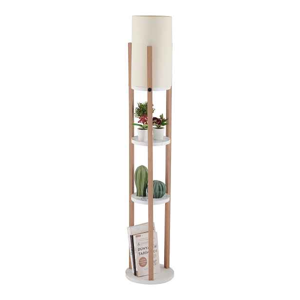 Opviq Stojací lampa Nora II bílá/dub přírodní
