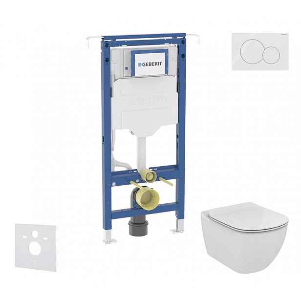Geberit Duofix - Set předstěnové instalace, klozetu a sedátka Ideal Standard Tesi, tlačítka Sigma01, Aquablade, SoftClose, alpská bílá SANI11CD3133