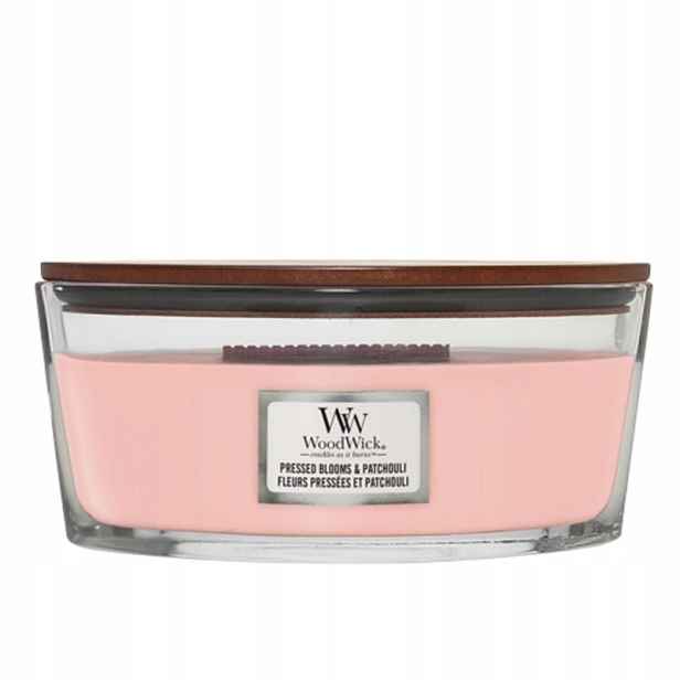 Svíčka Pressed Blooms & Patchouli WoodWick elipsa