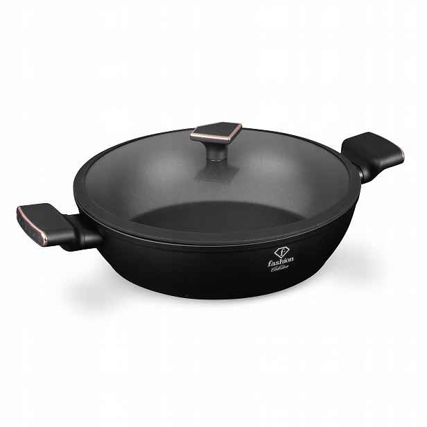 Hrnec mělký s poklicí 30 cm, Fashion FTV-0036 Matte Black-Rose Gold