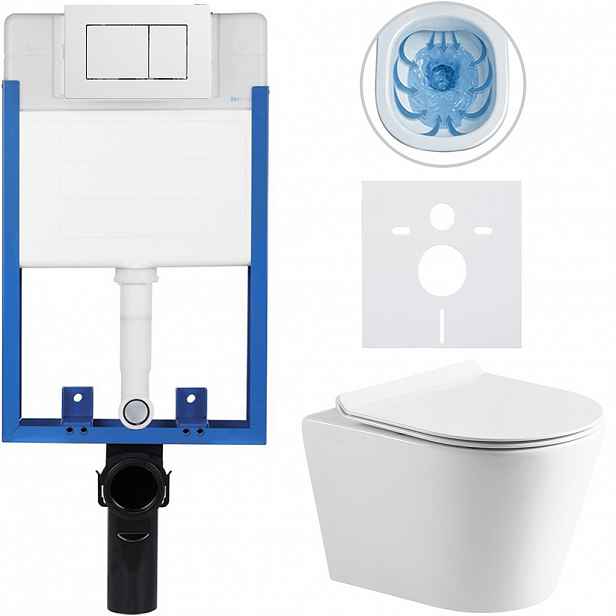 Kompletní WC set Profi/Carlito - bílá lesklá - WC tlačítko Classic/Bílá - pro zazdění - 48,5x36,5 cm
