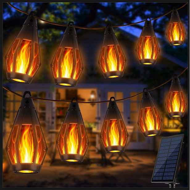 Solární světelný řetěz venkovní, 12,6 m, 15 Led žárovek, efekt plamene